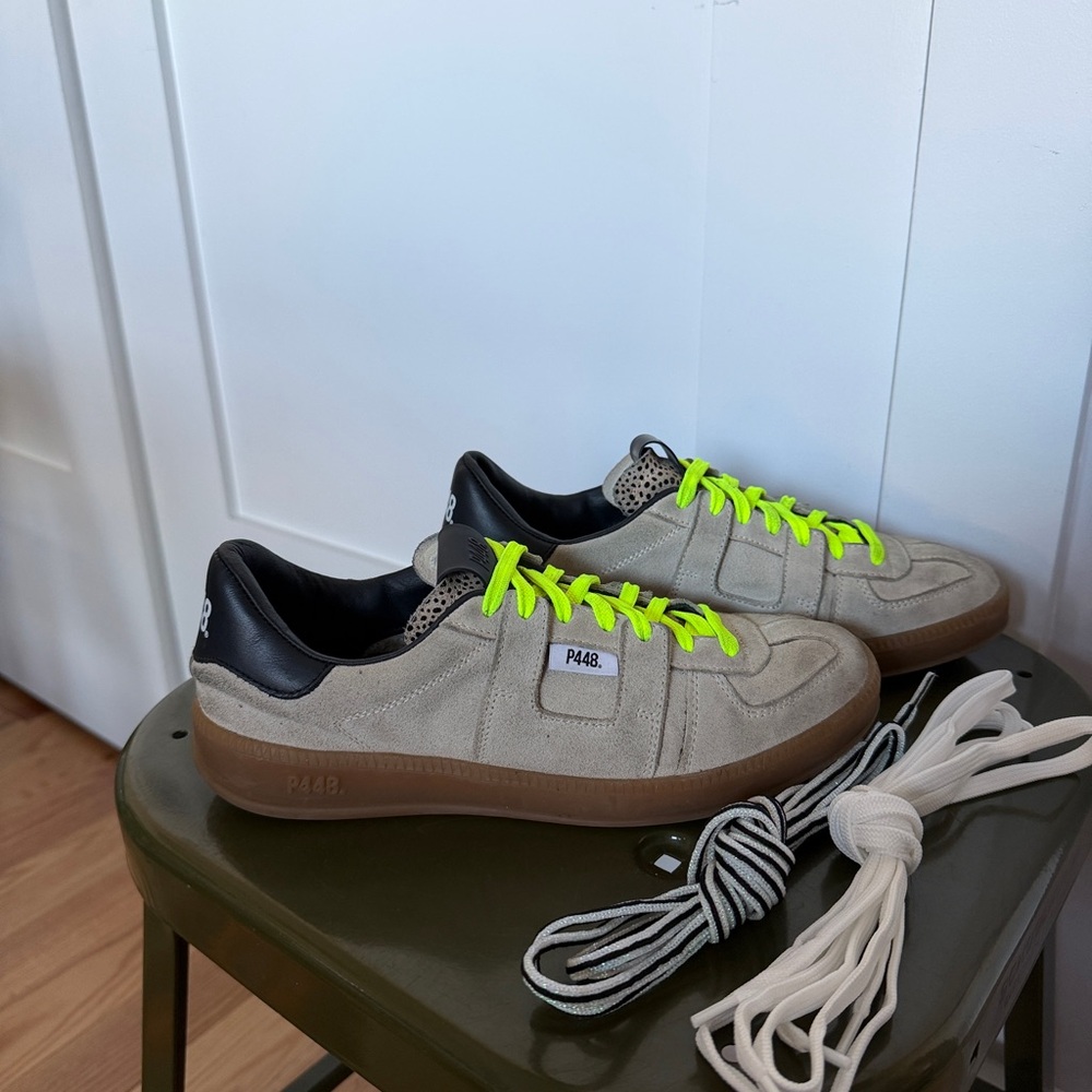 P448 Women's Monza Sneaker in Grey Suede with Black Accents